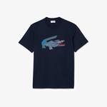Erkek Classic Fit Bisiklet Yaka Baskılı Lacivert T-Shirt