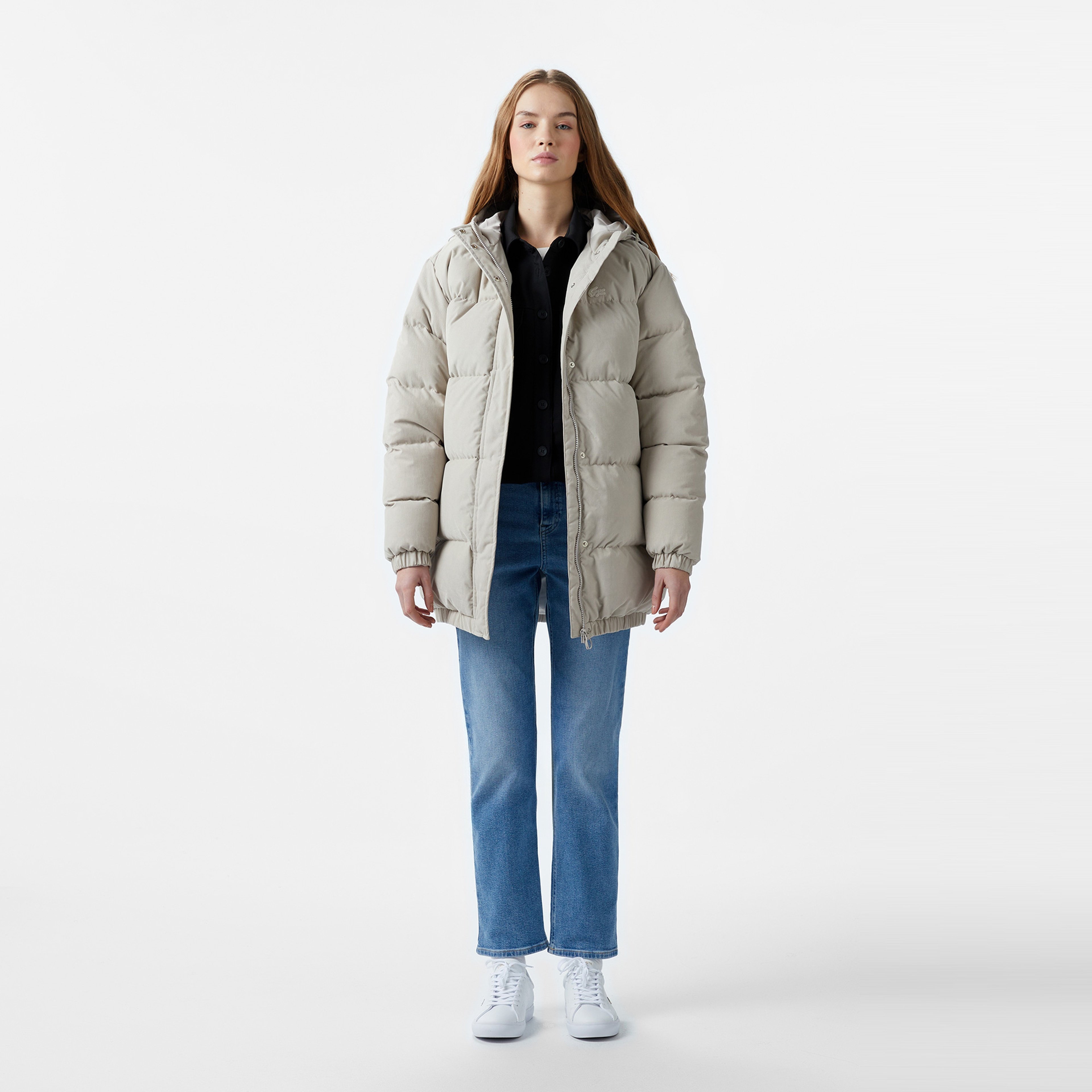 Kadın Relaxed Fit Kapüşonlu Gri Şişme Mont