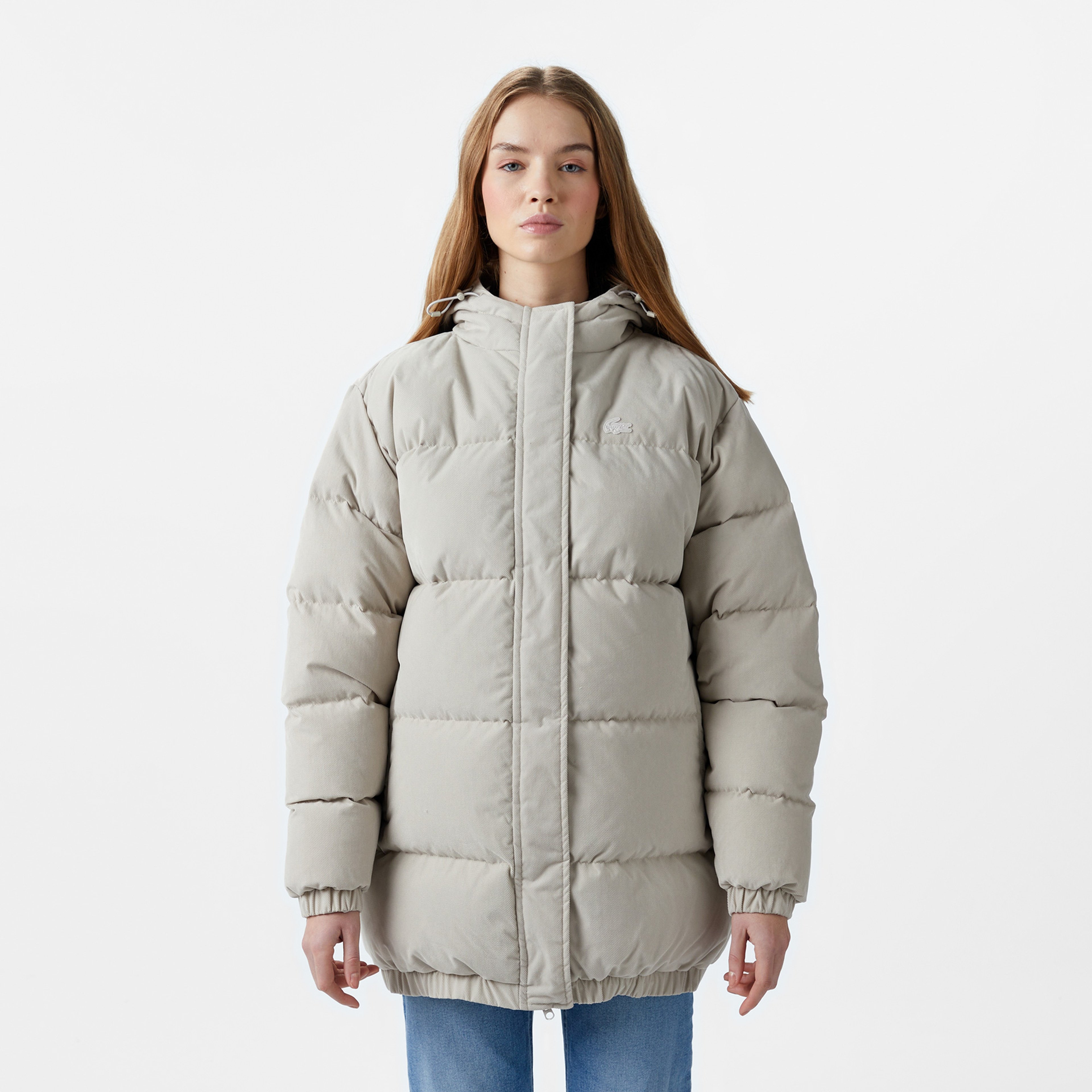 Kadın Relaxed Fit Kapüşonlu Gri Şişme Mont