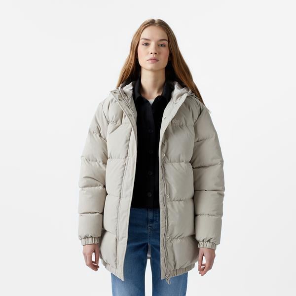 Kadın Relaxed Fit Kapüşonlu Gri Şişme Mont