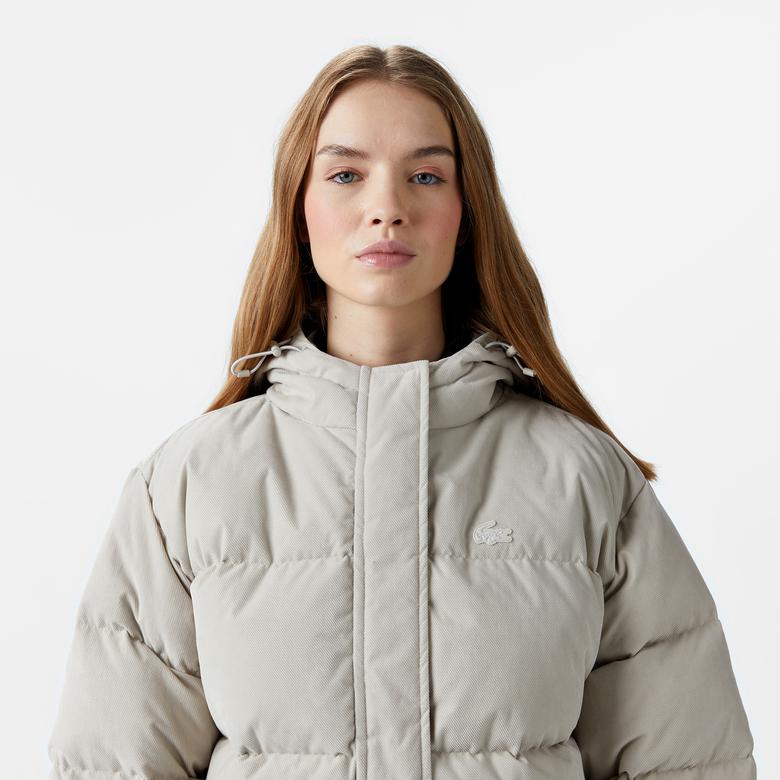 Kadın Relaxed Fit Kapüşonlu Gri Şişme Mont