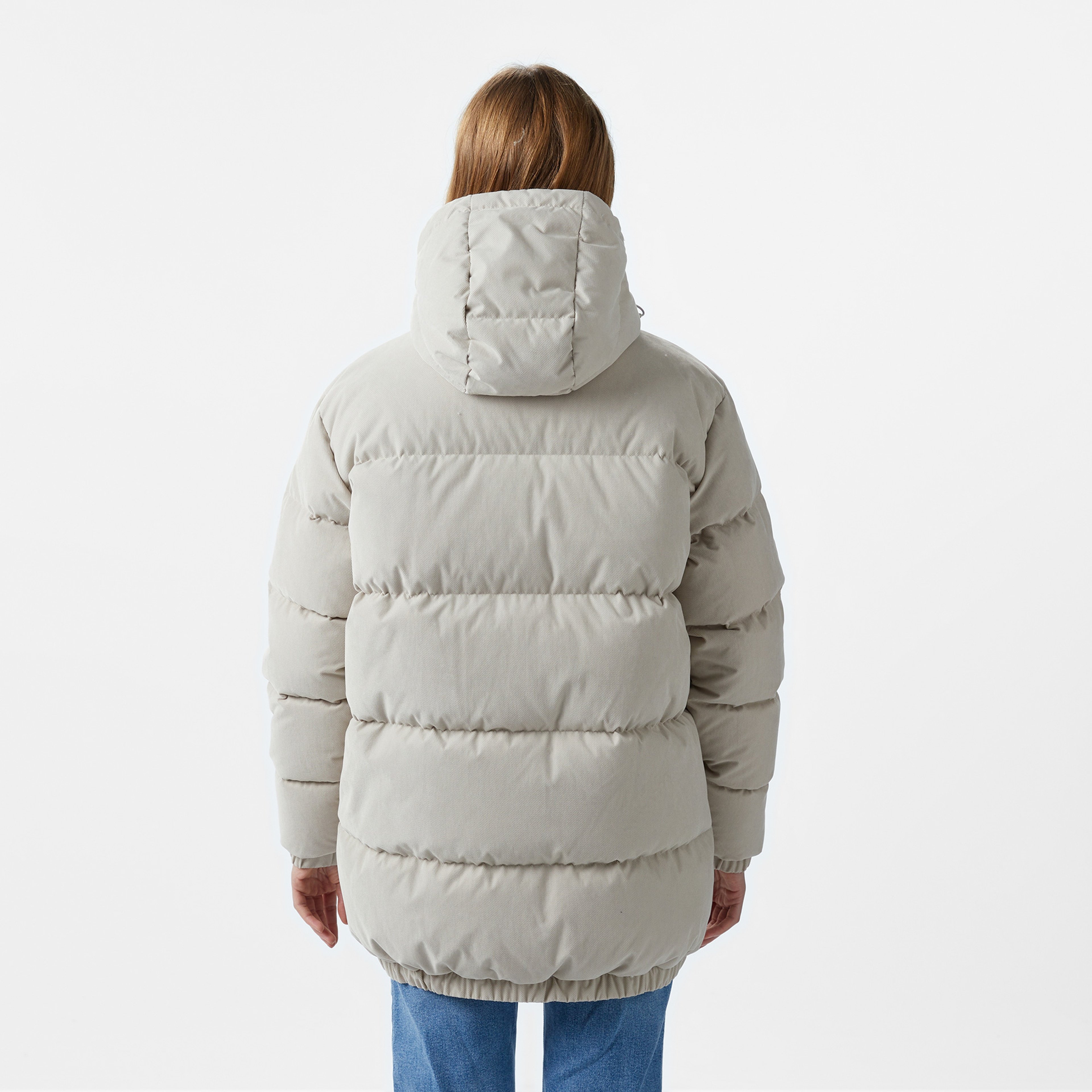 Kadın Relaxed Fit Kapüşonlu Gri Şişme Mont