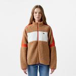 Kadın Dik Yaka Renk Bloklu Kahverengi Mont