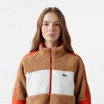 Kadın Dik Yaka Renk Bloklu Kahverengi Mont