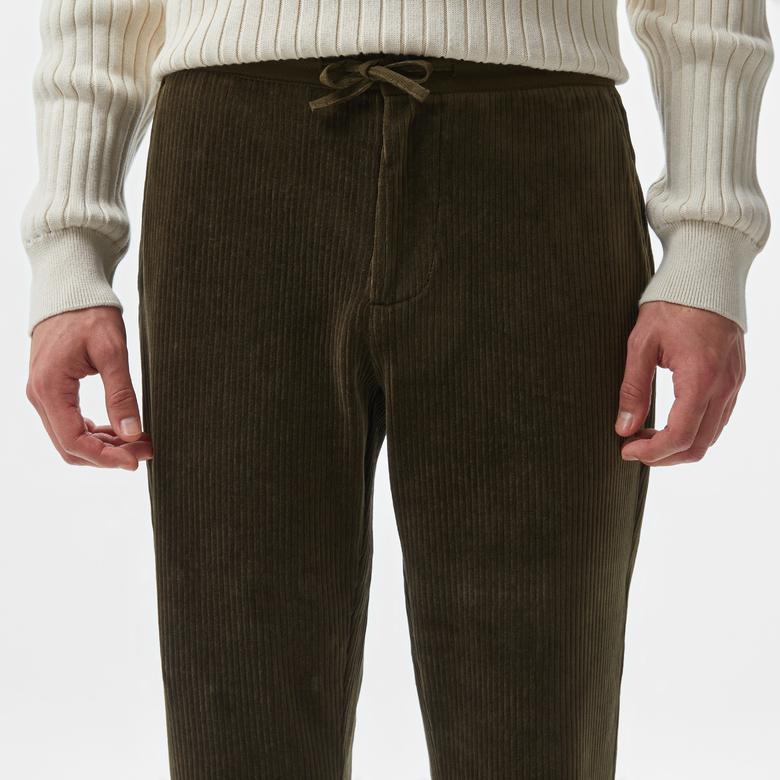 Erkek Tapered Fit Chino Koyu Yeşil Pantolon