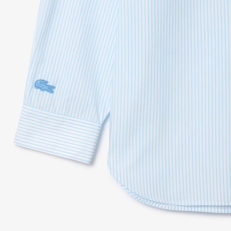 Erkek Relaxed Fit Çizgili Mavi Gömlek