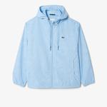 Erkek Regular Fit Kapüşonlu Desenli Mavi Rüzgarlık