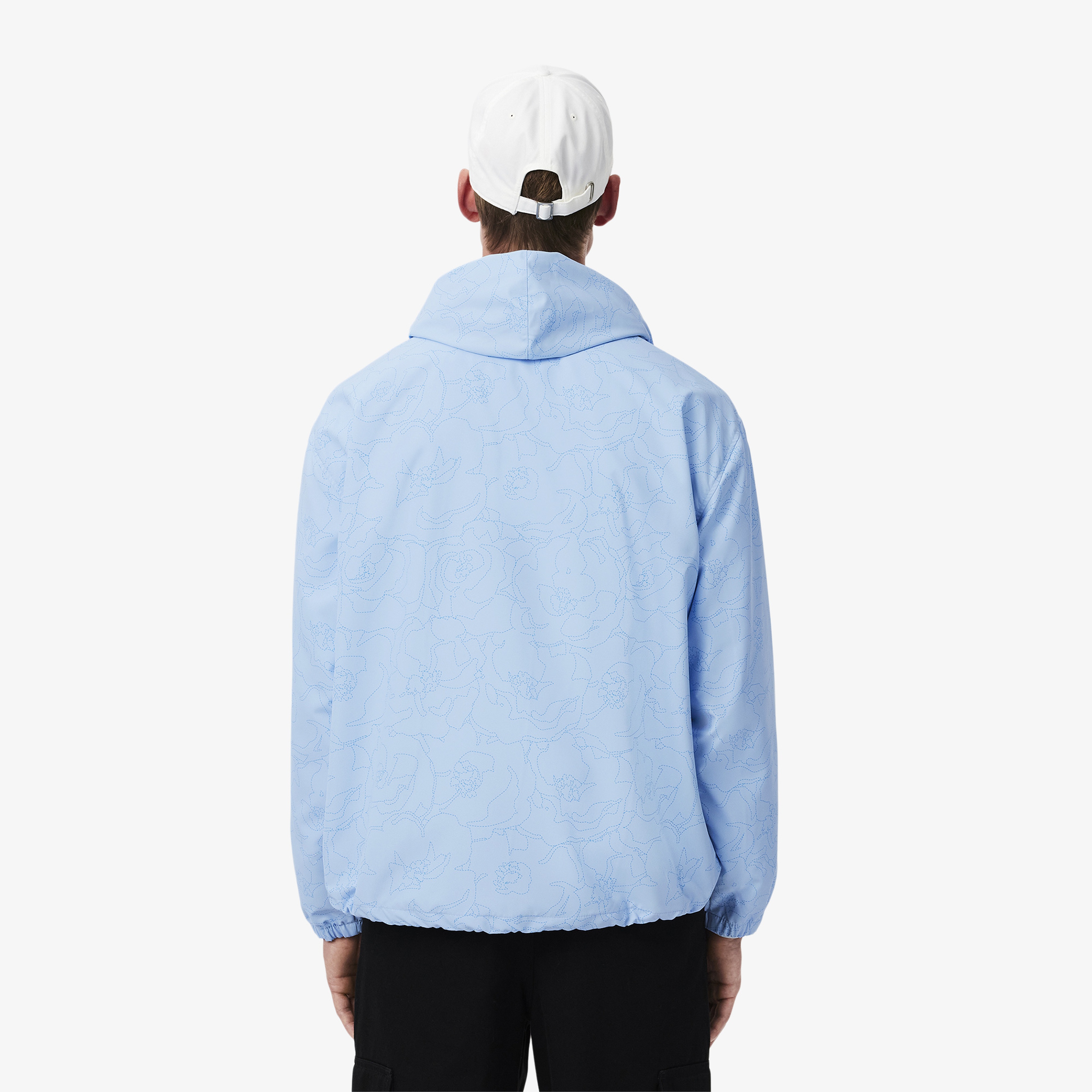 Erkek Regular Fit Kapüşonlu Desenli Mavi Rüzgarlık