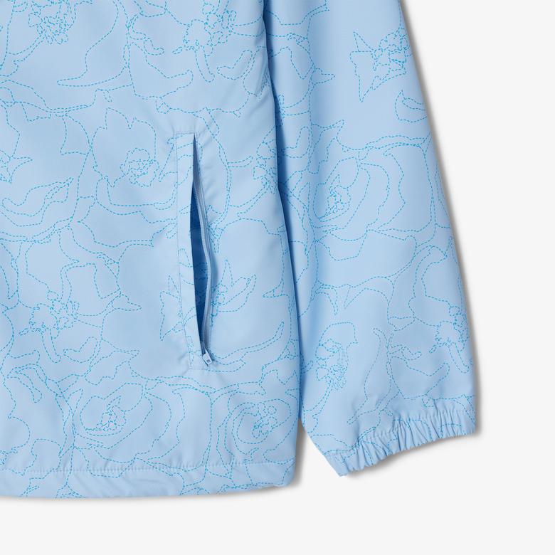 Erkek Regular Fit Kapüşonlu Desenli Mavi Rüzgarlık