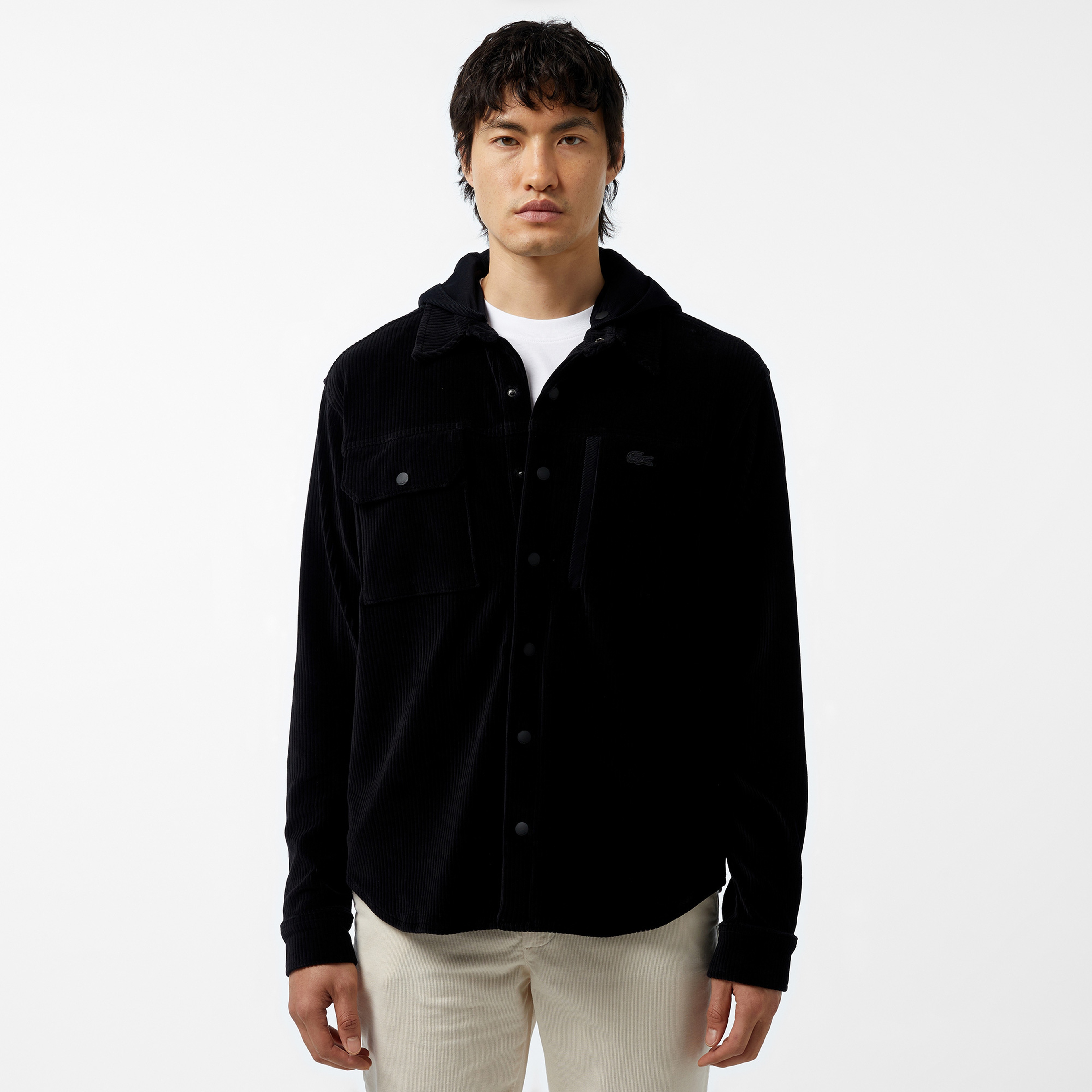 Erkek Relaxed Fit Kapüşonlu Siyah Gömlek