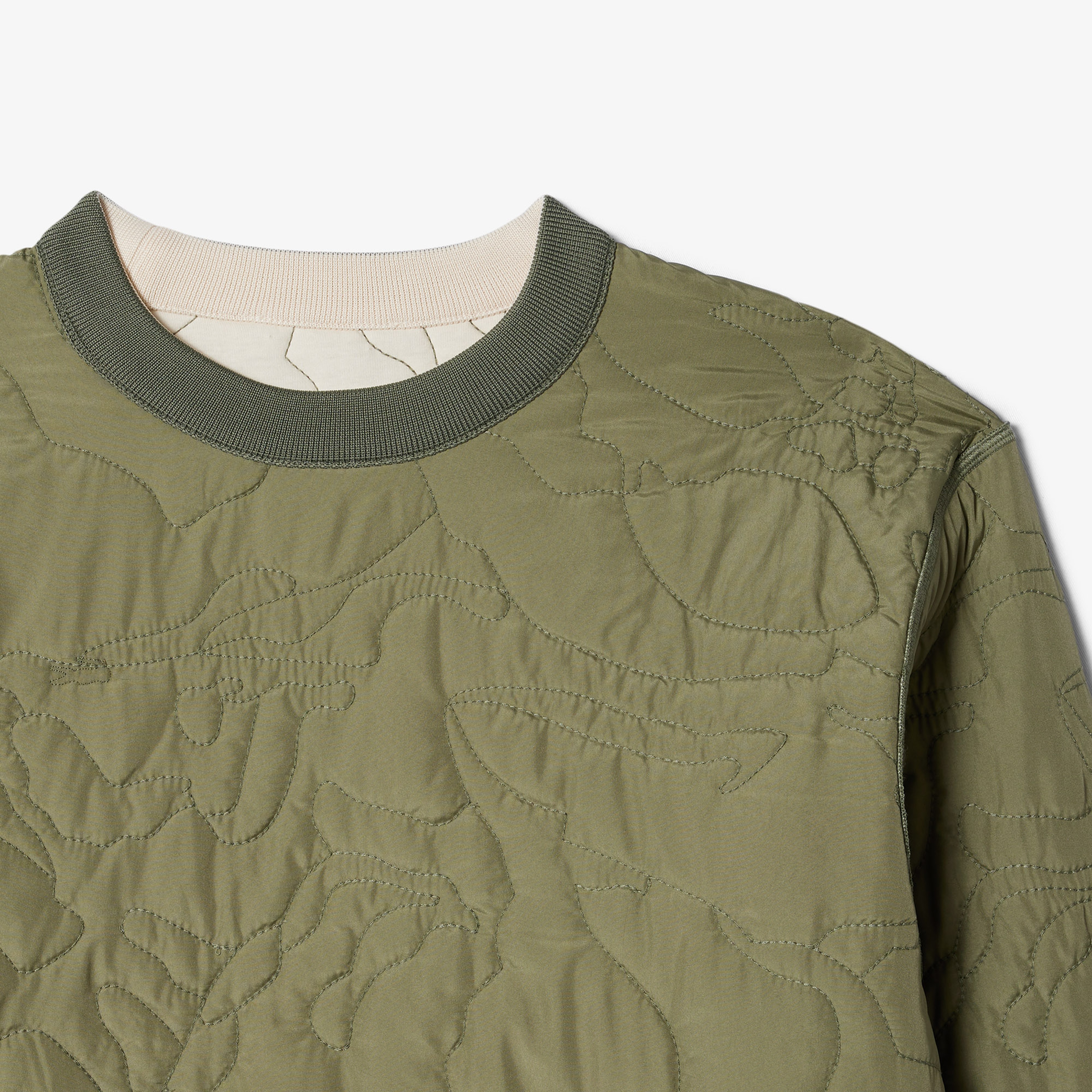 Kadın Oversize Fit Bisiklet Yaka Çift Taraflı Desenli Krem Sweatshirt