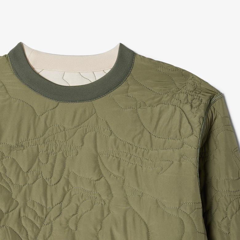 Kadın Oversize Fit Bisiklet Yaka Çift Taraflı Desenli Krem Sweatshirt