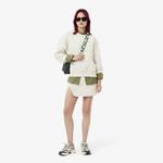 Kadın Oversize Fit Bisiklet Yaka Çift Taraflı Desenli Krem Sweatshirt