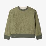 Kadın Oversize Fit Bisiklet Yaka Çift Taraflı Desenli Krem Sweatshirt