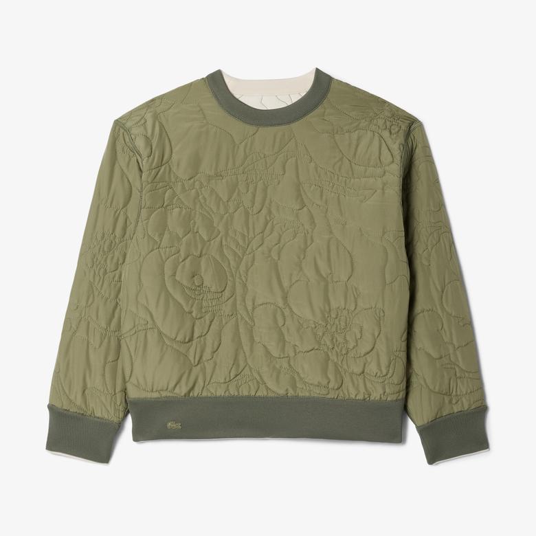 Kadın Oversize Fit Bisiklet Yaka Çift Taraflı Desenli Krem Sweatshirt