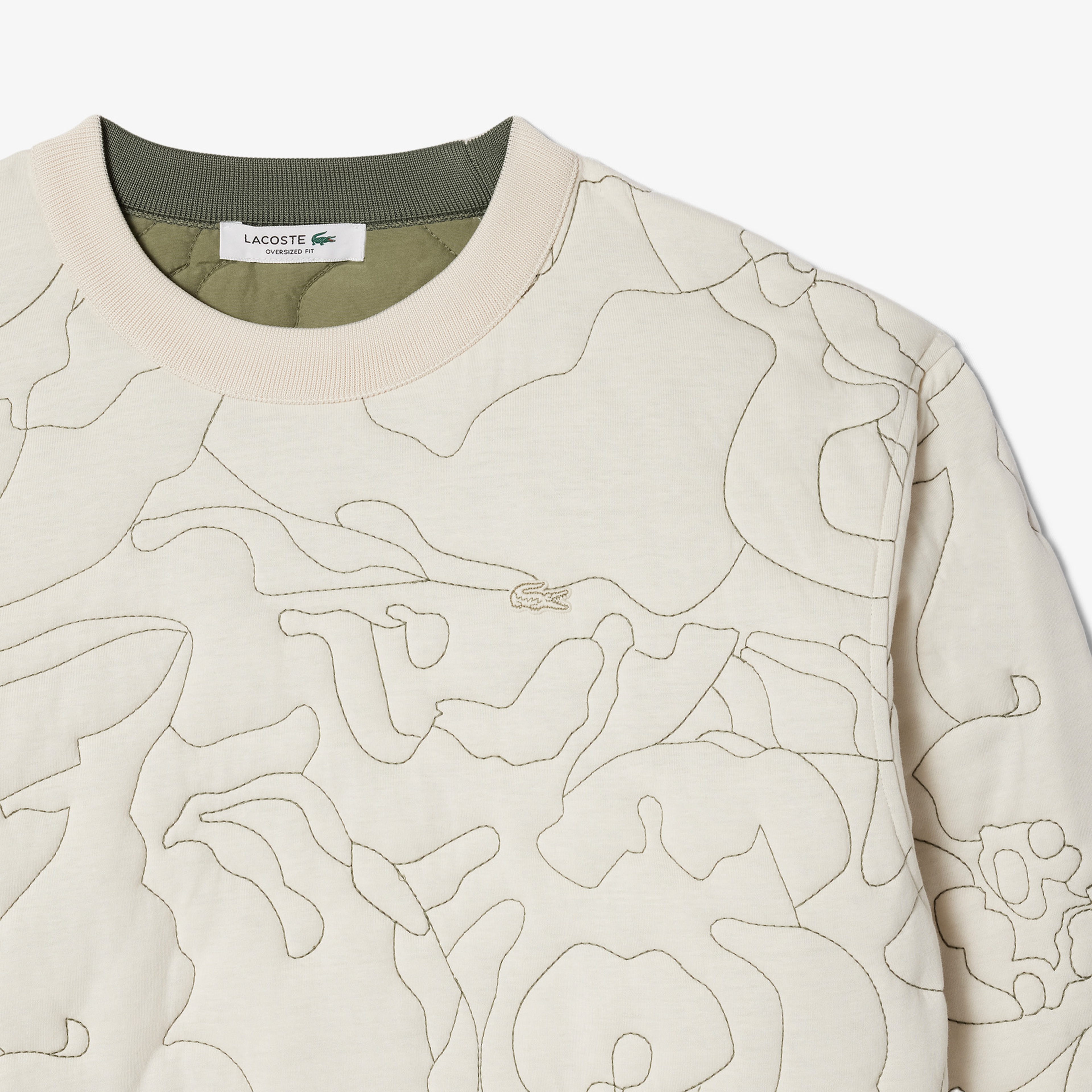 Kadın Oversize Fit Bisiklet Yaka Çift Taraflı Desenli Krem Sweatshirt