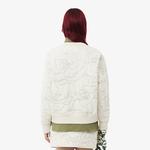 Kadın Oversize Fit Bisiklet Yaka Çift Taraflı Desenli Krem Sweatshirt