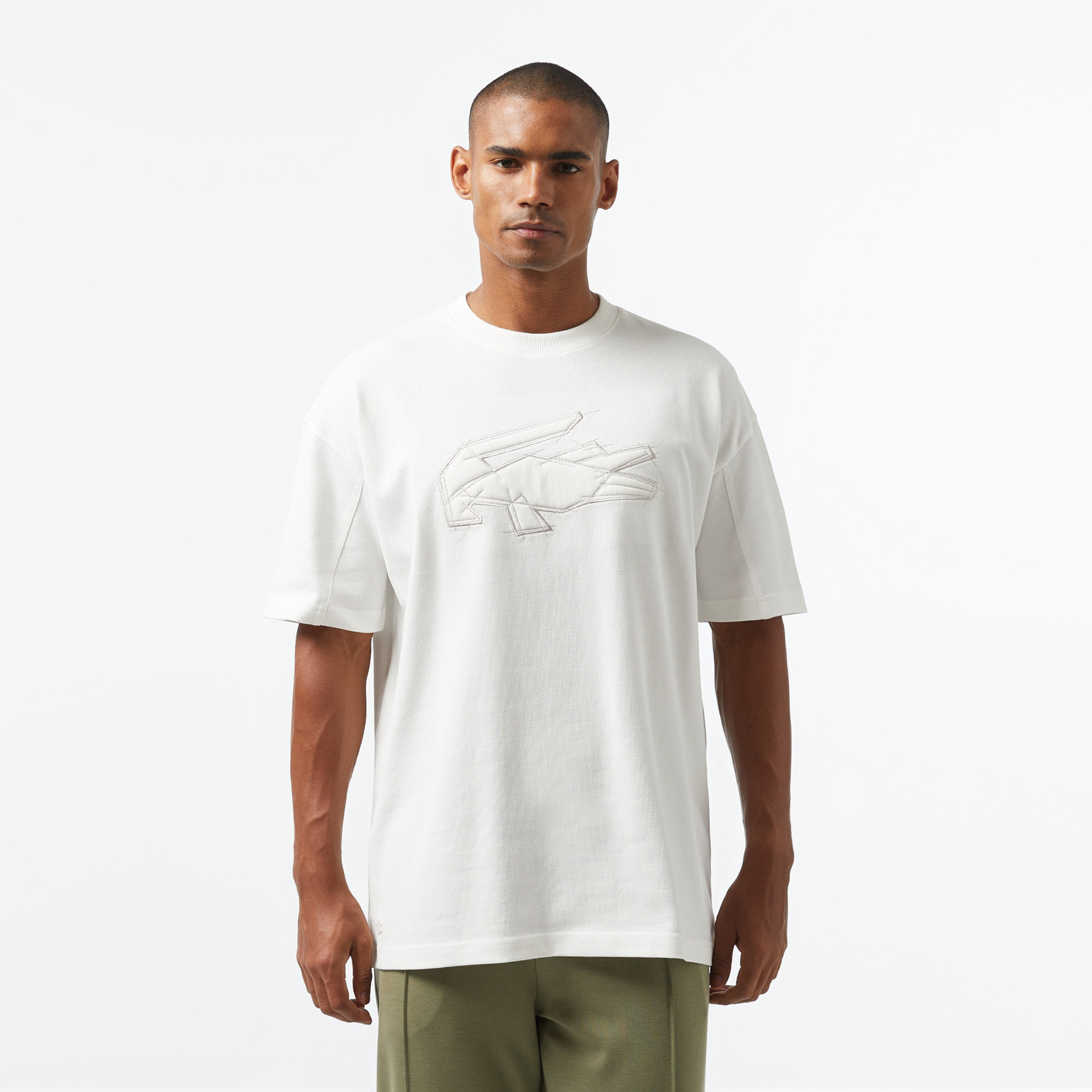 Erkek Oversize Fit Bisiklet Yaka Baskılı Beyaz T-Shirt