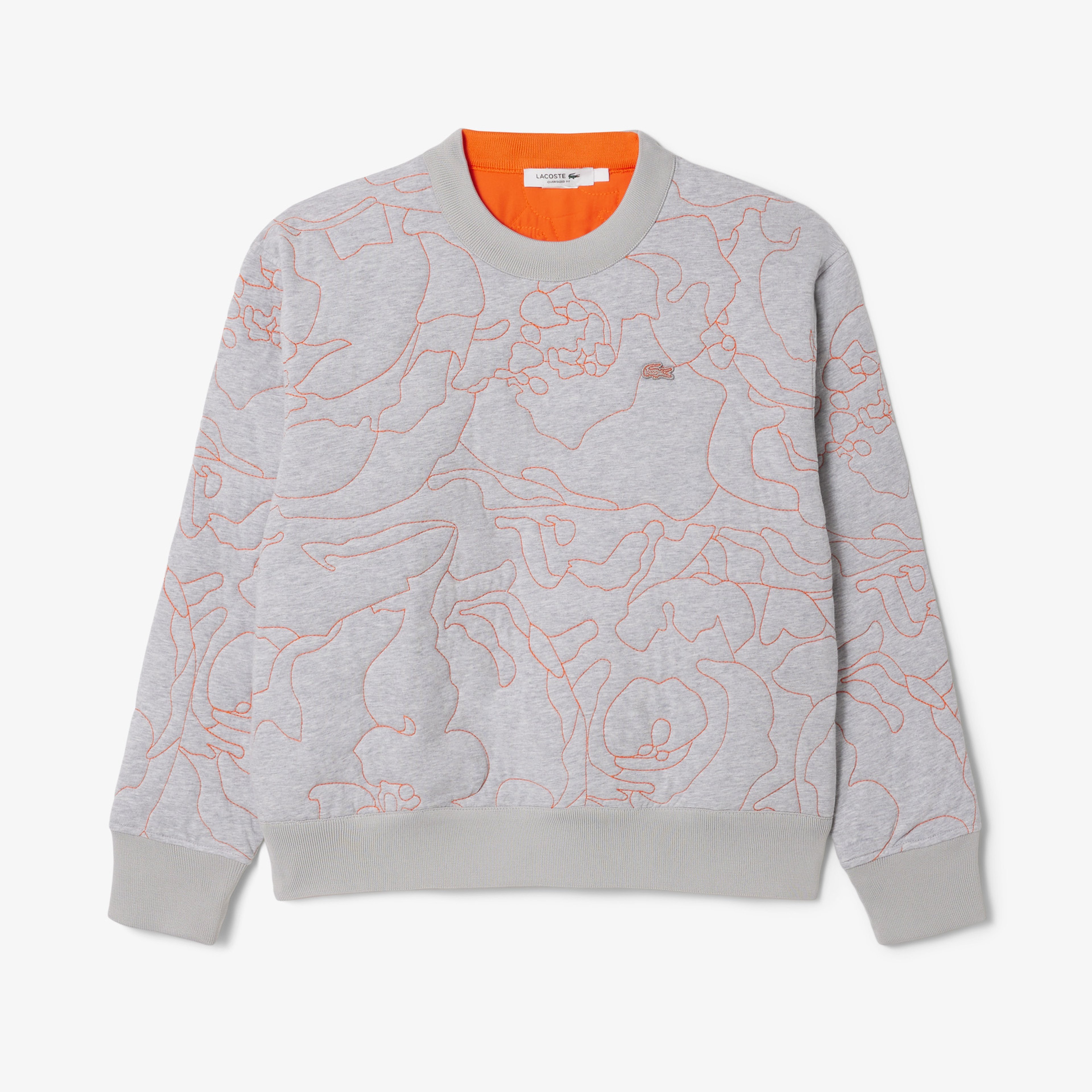 Kadın Oversize Fit Bisiklet Yaka Çift Taraflı Desenli Gri Sweatshirt