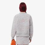 Kadın Oversize Fit Bisiklet Yaka Çift Taraflı Desenli Gri Sweatshirt