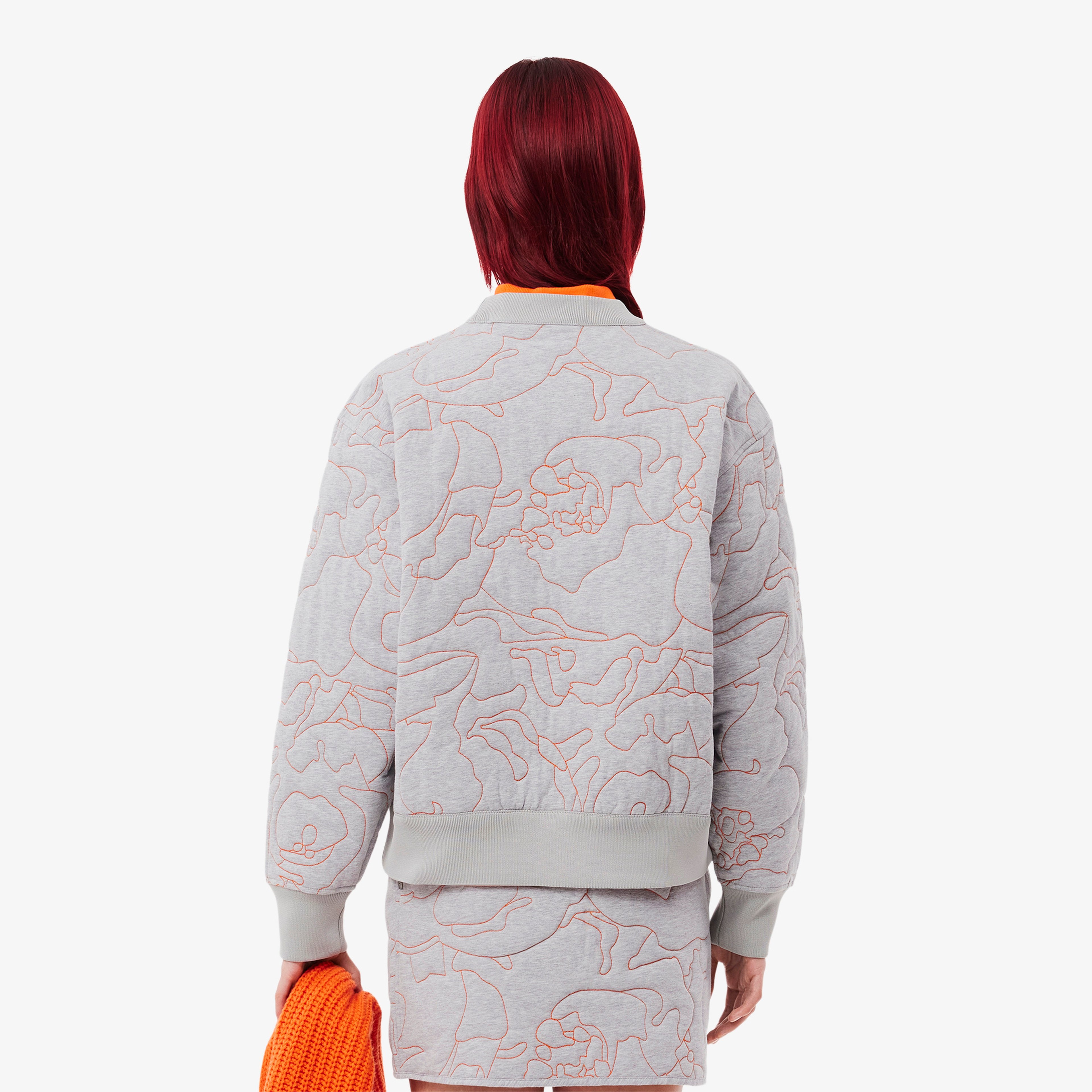 Kadın Oversize Fit Bisiklet Yaka Çift Taraflı Desenli Gri Sweatshirt