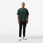 Erkek Oversize Fit Bisiklet Yaka Baskılı Koyu Yeşil T-Shirt