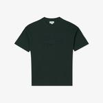 Erkek Oversize Fit Bisiklet Yaka Baskılı Koyu Yeşil T-Shirt