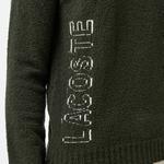 Erkek Relaxed Fit Bisiklet Yaka Baskılı Koyu Yeşil Kazak