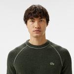 Erkek Relaxed Fit Bisiklet Yaka Baskılı Koyu Yeşil Kazak