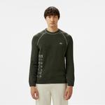 Erkek Relaxed Fit Bisiklet Yaka Baskılı Koyu Yeşil Kazak