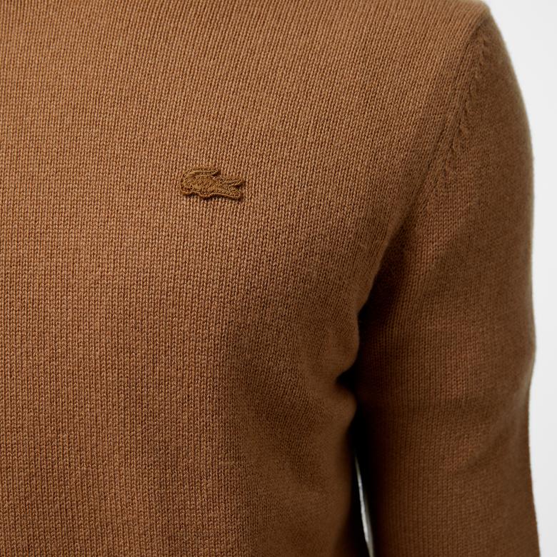 Erkek Regular Fit Bisiklet Yaka Kahverengi Triko