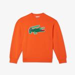 Kadın Oversize Fit Bisiklet Yaka Baskılı Turuncu Sweatshirt