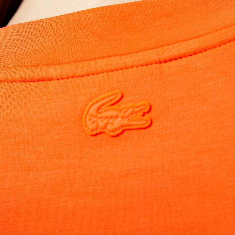 Kadın Oversize Fit Bisiklet Yaka Baskılı Turuncu Sweatshirt