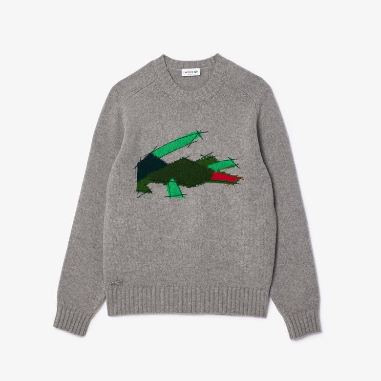 Erkek Classic Fit Bisiklet Yaka Yün Gri Kazak