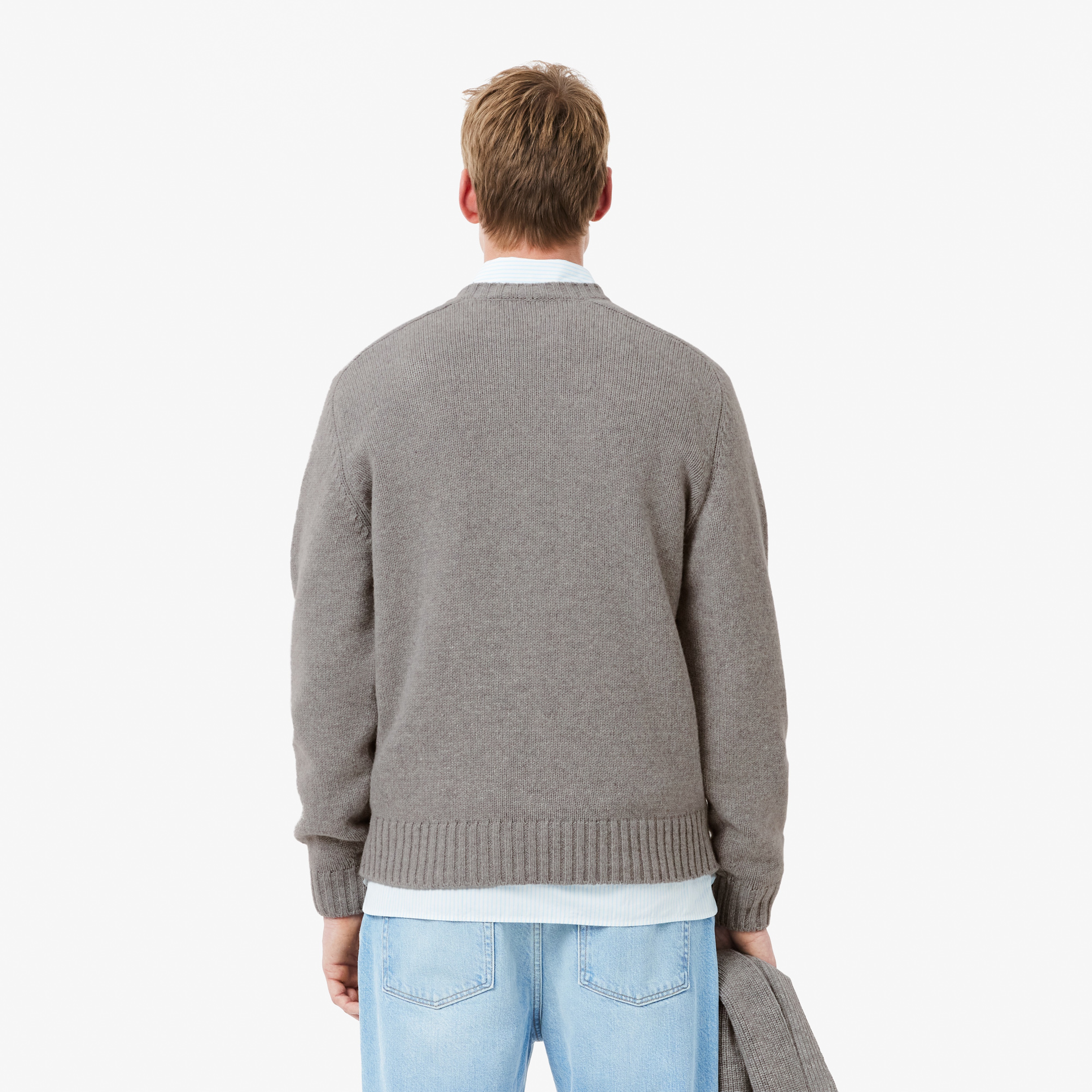 Erkek Classic Fit Bisiklet Yaka Yün Gri Kazak