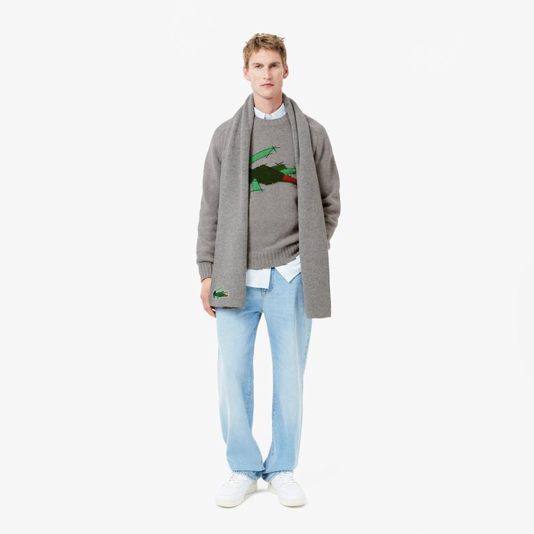 Erkek Classic Fit Bisiklet Yaka Yün Gri Kazak