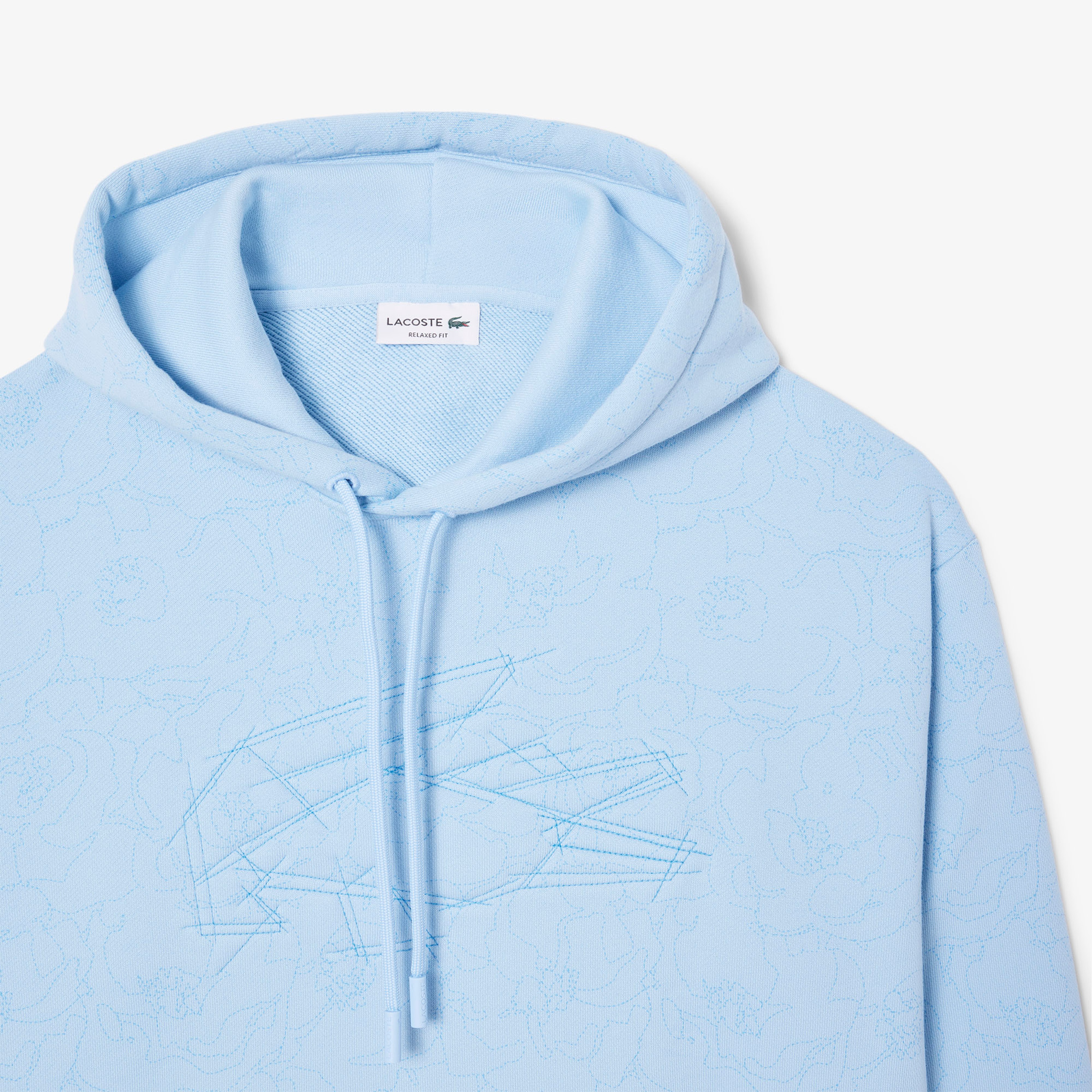 Erkek Classic Fit Kapüşonlu Desenli Mavi Sweatshirt