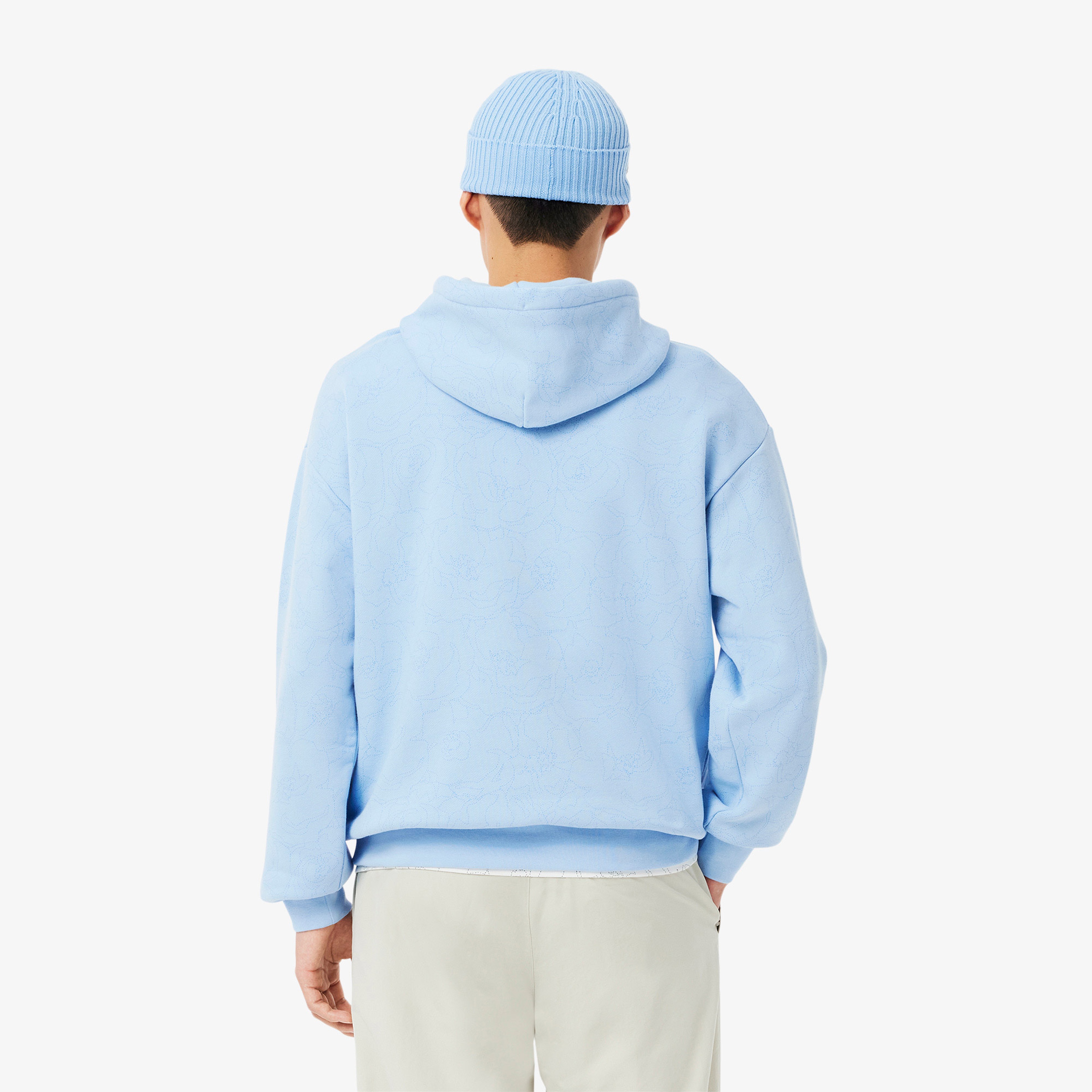 Erkek Classic Fit Kapüşonlu Desenli Mavi Sweatshirt