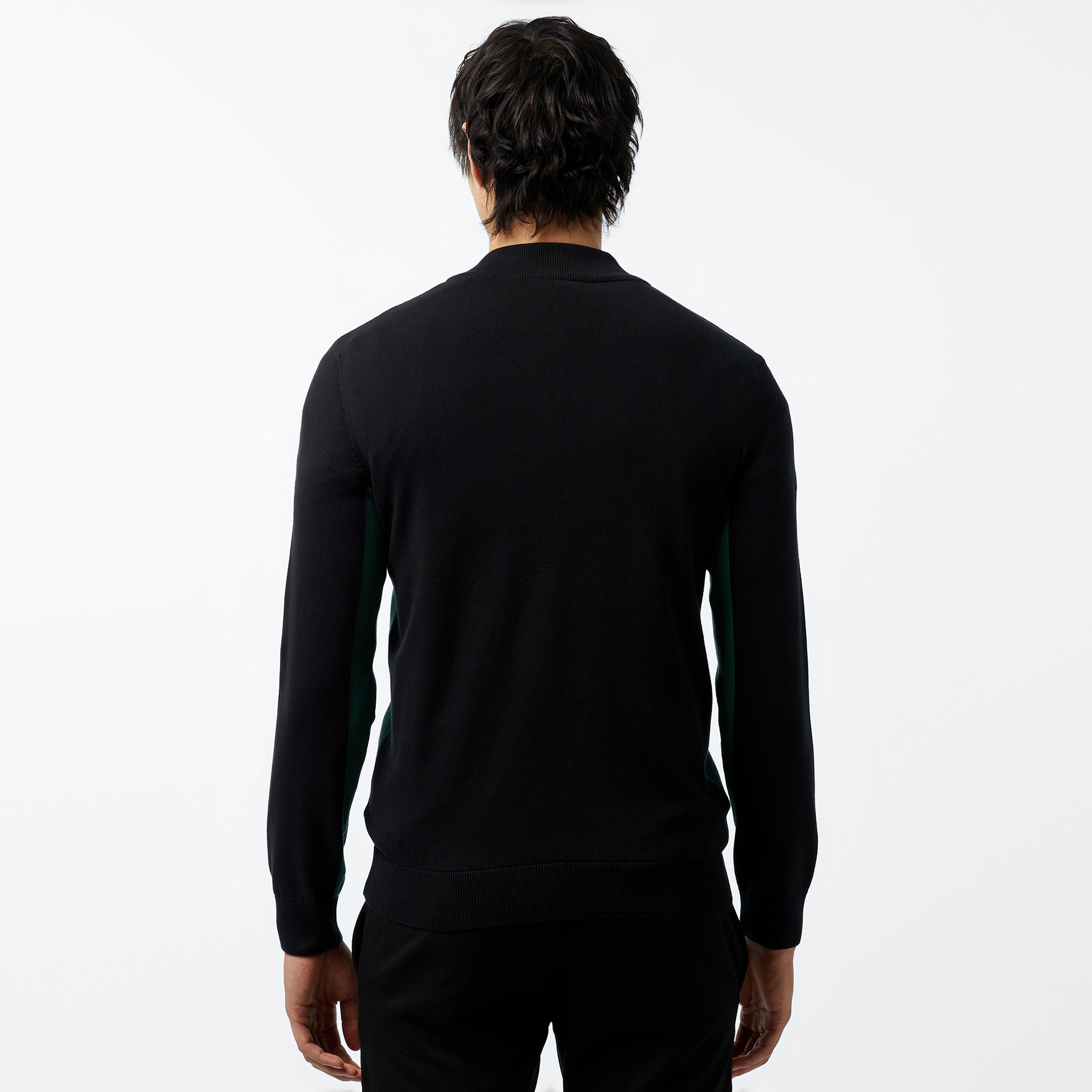 Erkek Relaxed Fit Yarım Fermuarlı Renk Bloklu Siyah Kazak