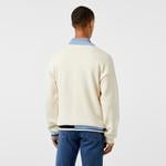 Erkek Loose Fit V Yaka Renk Bloklu Krem Hırka