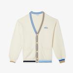 Erkek Loose Fit V Yaka Renk Bloklu Krem Hırka