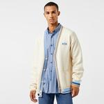 Erkek Loose Fit V Yaka Renk Bloklu Krem Hırka