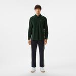 Erkek Regular Fit Düğmeli Yaka Koyu Yeşil Gömlek