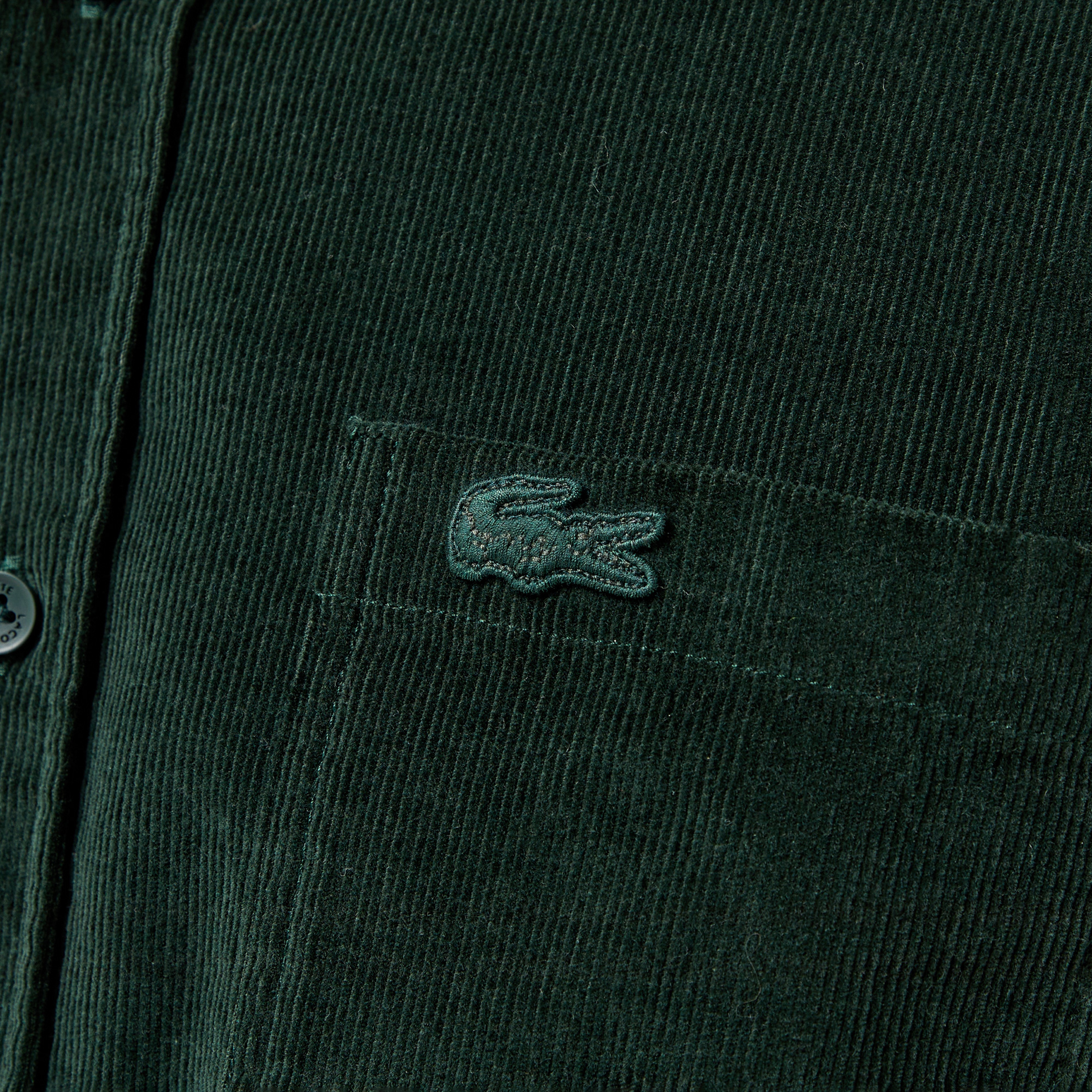 Erkek Regular Fit Düğmeli Yaka Koyu Yeşil Gömlek