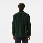 Erkek Regular Fit Düğmeli Yaka Koyu Yeşil Gömlek