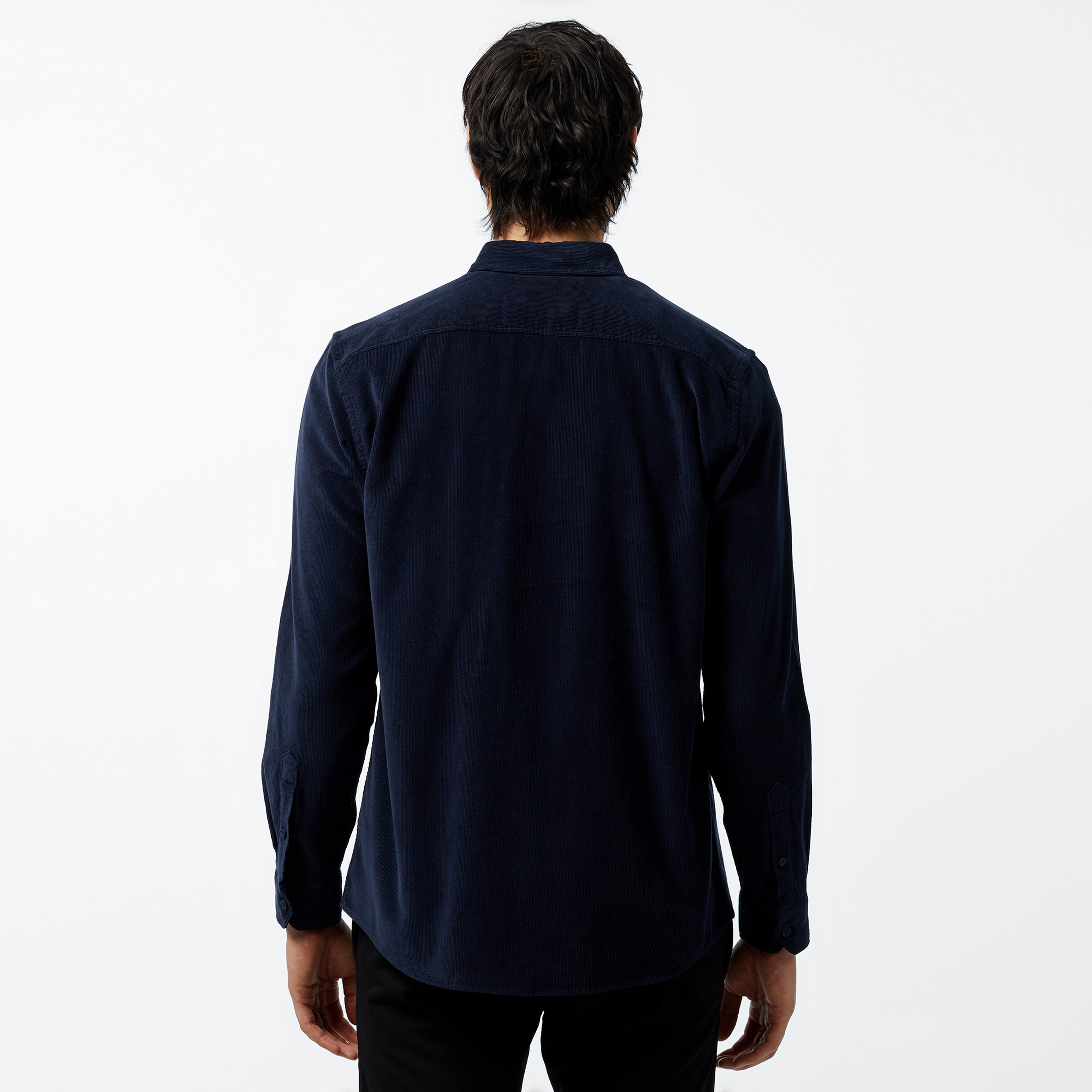 Erkek Regular Fit Düğmeli Yaka Lacivert Gömlek