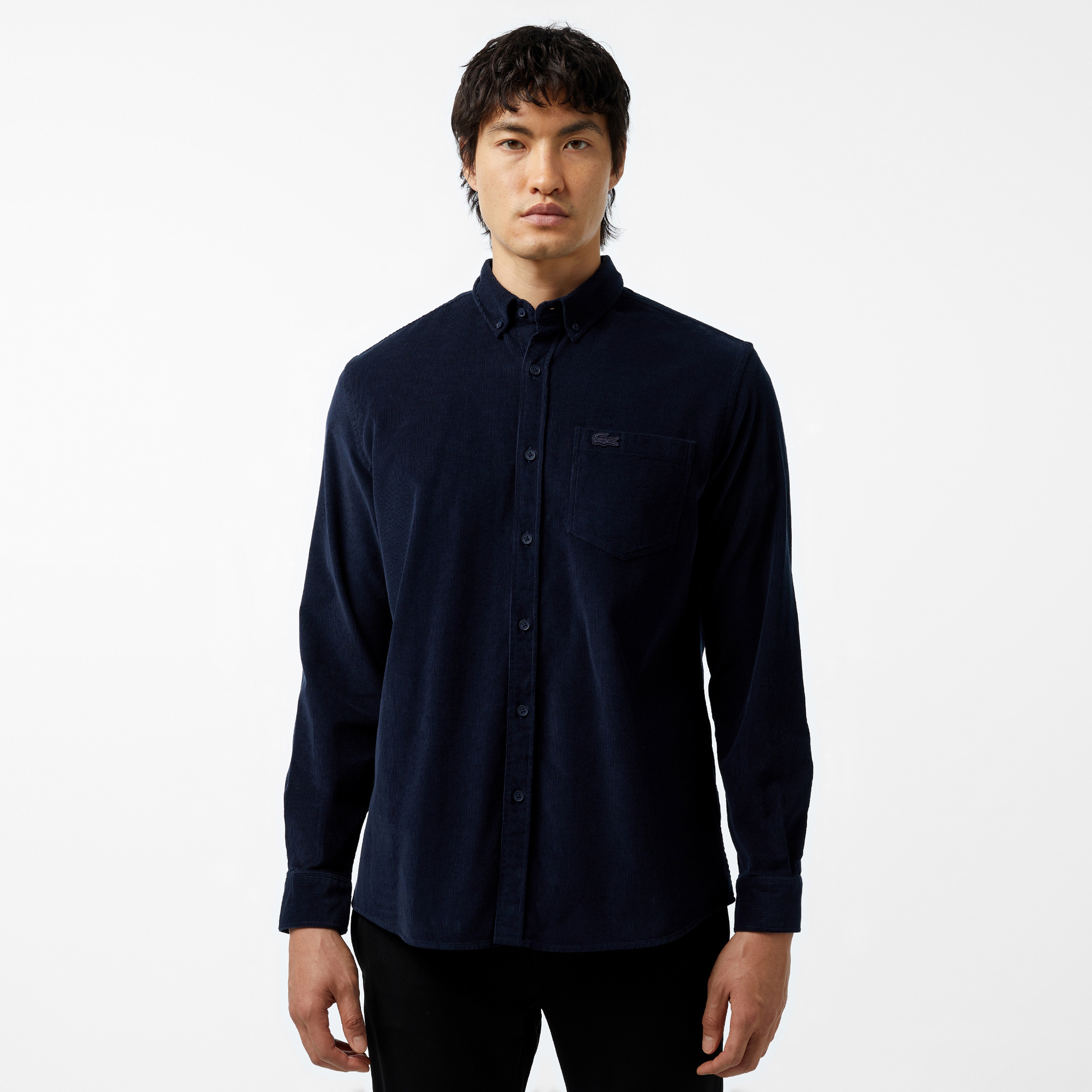 Erkek Regular Fit Düğmeli Yaka Lacivert Gömlek