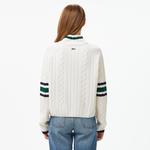 Kadın Regular Fit Boğazlı Renk Bloklu Beyaz Kazak