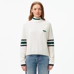 Kadın Regular Fit Boğazlı Renk Bloklu Beyaz Kazak