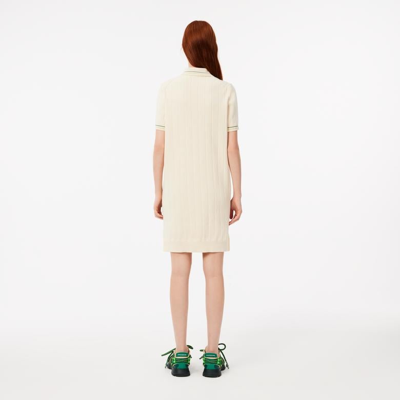 Kadın Regular Fit Kısa Kollu Polo Yaka Krem Elbise